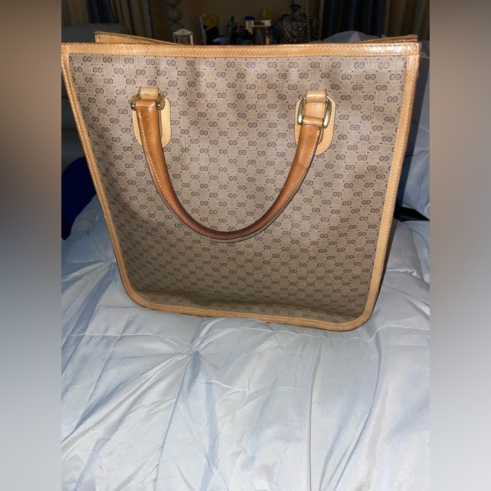 GUCCI Micro GG Supreme Web Sherry Line Hand Bag PVC Leather Beige​​​​​​​​​​​​​